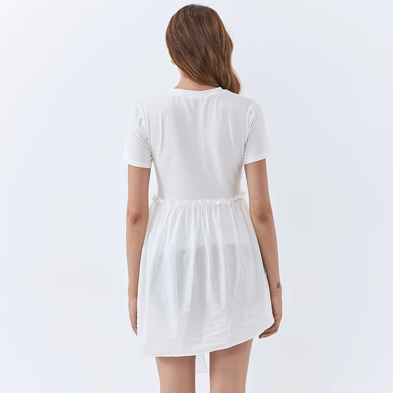 TWOTWINSTYLE Patchwork Ruffle Women Tops O Neck Short Sleeve High Waist Irregular Hem White T Shirt Female Fashion New Tide 2020 TWOTWINSTYLE Patchwork Ruffle Women Tops O Neck Short Sleeve High Waist Irregular Hem White T Shirt Female Fashion New Tide 2020