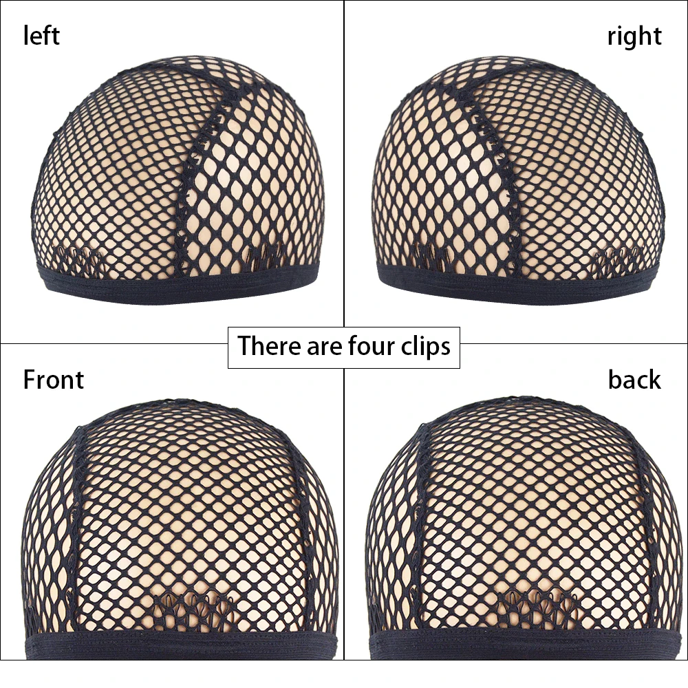 1pc Black/Blonde 4 clips Stretch Mesh Cap  Big Hole Weaving Cap for Making Wigs