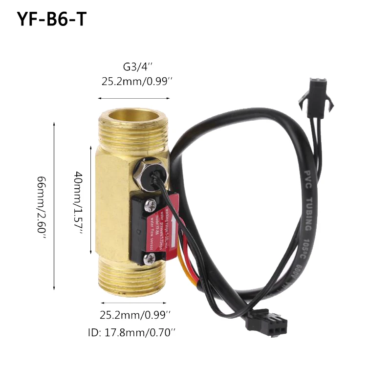 Digital Flow Meter US211M Lite and YF-B6-T 2-30L/min 5V Flow Reader Compatible Hall Effect Water Sensor With Temperature