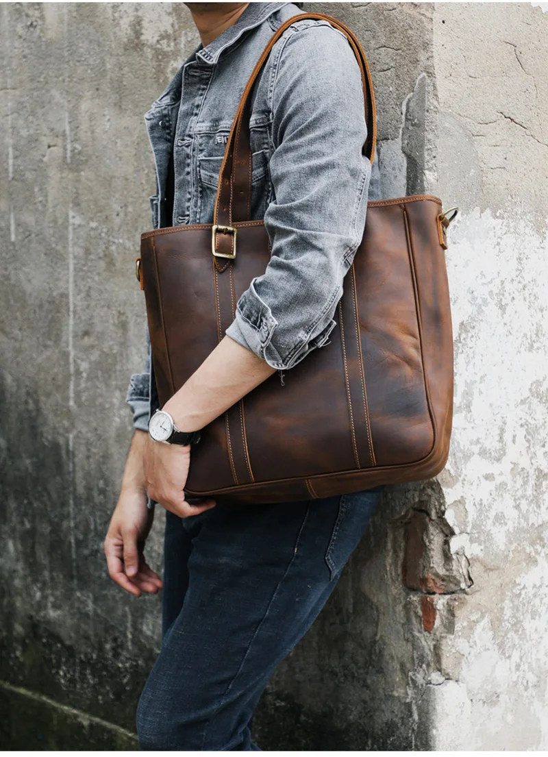 Woosir Men Tote Bag with Leather Strap