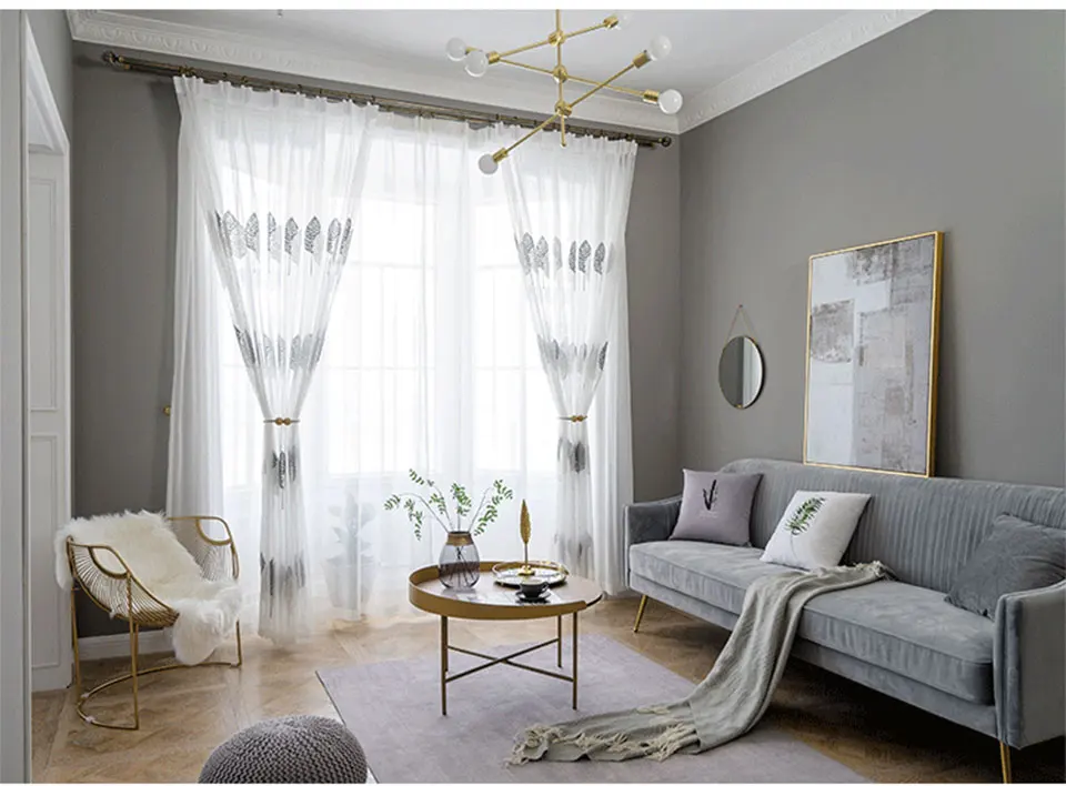 Tulle Window Curtain for Living Room Bedroom Sheer Curtains for Kitchen Modern Embroidered Window Screening  Voile Curtains