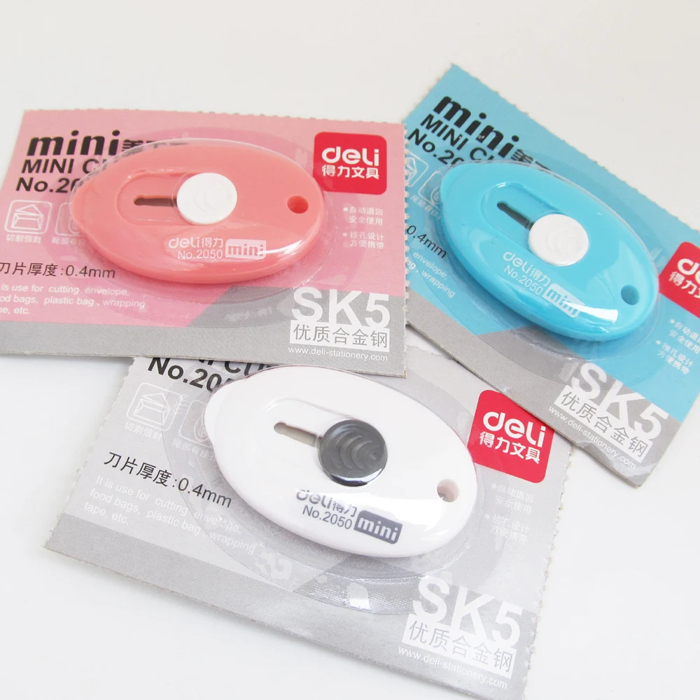 Deli Mini Utility Knife Box Cutter Auto-Retractable Razor Blade Knife 1pc 2050
