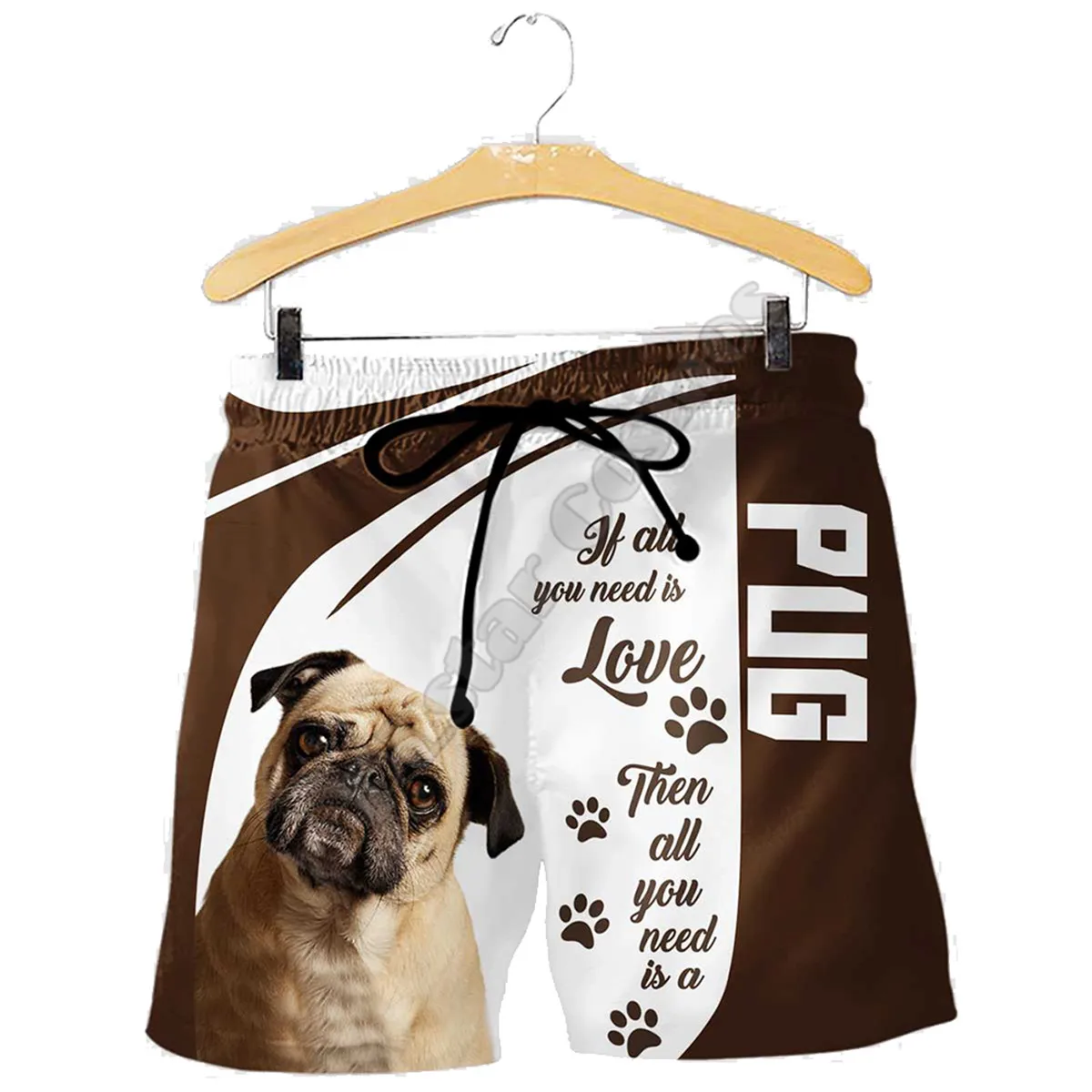 PLstar Cosmos Pug Men's Shorts Summer Casual Shorts Funny Animal 3D Printed Loose Cool Beach Comfortable