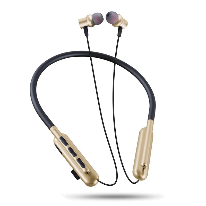 Золотой T27 Беспроводные наушники с микрофоном Bluetooth 5,0 наушники стерео Бас Магнитная гарнитура поддержка TF/SD карты Спорт Бег Handsfree F - Цвет: Золотой