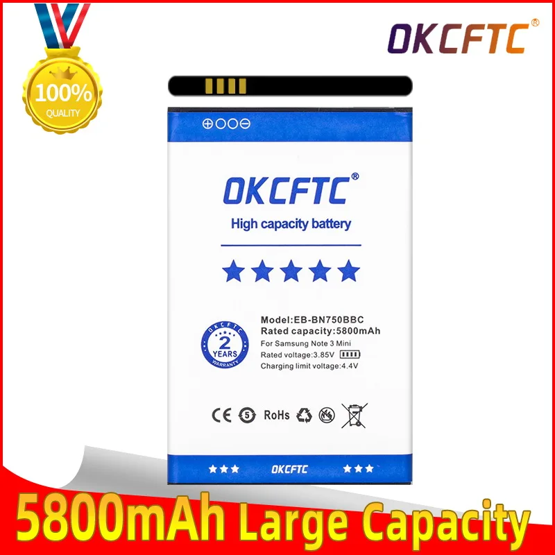 

OKCFTC Original Battery EB-BN750BBC EB-BN750BBE 5800mAh For Galaxy Note 3 Neo Mini N750 N7505 N7502 N7500Q N750K N750S E510