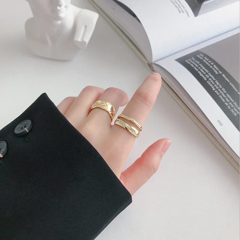 Silver Rings Silver Color Trendy Twist Two Circle Rings for Women Couple Simple Geometric Handmade Jewelry Adjustable