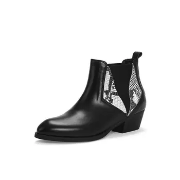 

2020 New Style Genuine Leather Ankle Boots Pointed Toe Thick Heel Chelsea Boots Calf Leather Women Boots Ladies Shoes