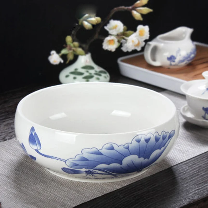 Chinese Kung Fu Tea Wash Bowl, Multifunctional Flowerpot, Ceramic Tea Ceremony Accessories, Exquisite Teaware, 8 "Flowers