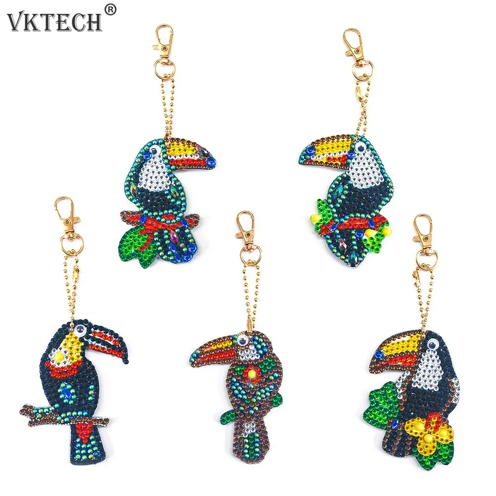 

5pcs Bird DIY Full Drill Special Shape Diamond Painting Keychain Cross Stitch Embroidery Women Bag Key Chain Key Rings