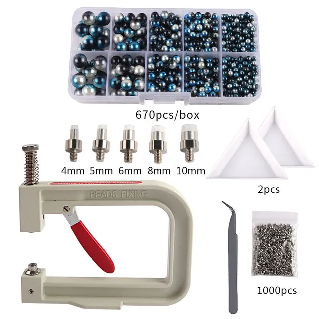 Imitation ABS Pearl Bead Nailing Hole Free Ball Claw Nail Set DIY Portable Handmade Press Manual Drilling Machine For Clothes 014