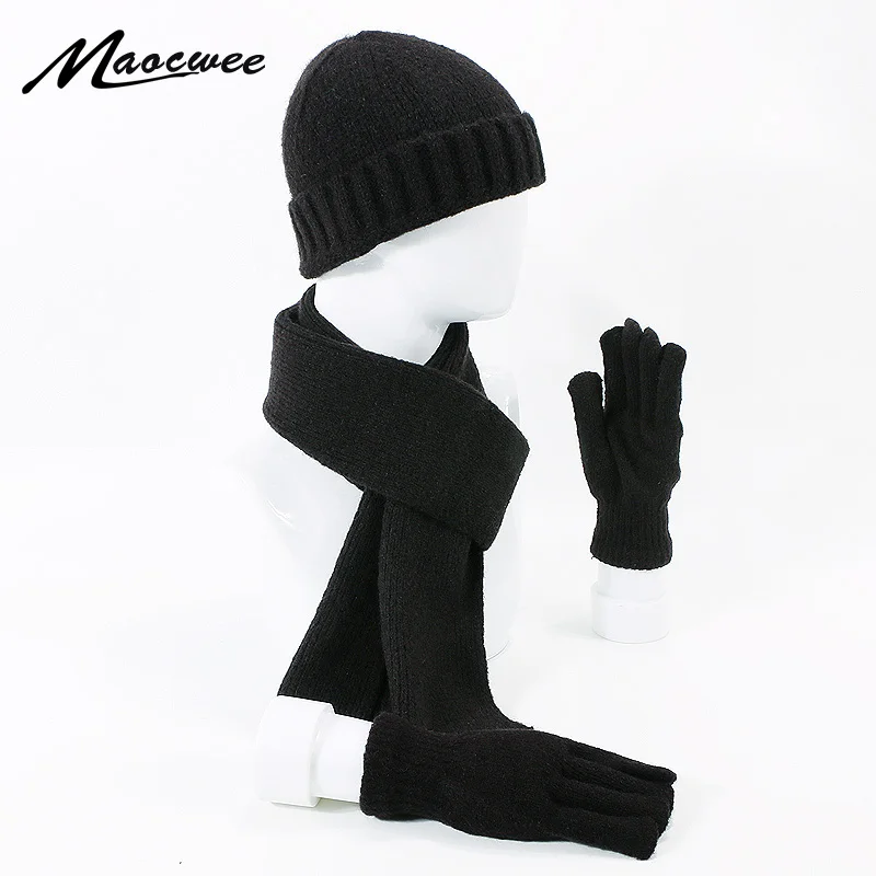 

Brand Men Women Scarf Hat Gloves Set Three-Piece Winter Warm Set Female Hats Scarves Men Unisex Beanies Knitted Cap Skullies