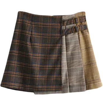 

Autumn Winter Preppy Style Girls Student Skirts High Waist Irregular Short Mini Retro Vintage Plaid Skirts Slim A Line Skirts