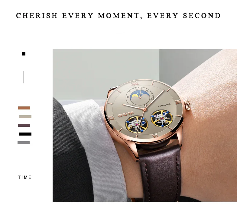 DOM мужские часы модный дизайн скелет спортивные механические часы Moon Phase прозрачный стальной браслет Роскошные мужские часы M-1270GK