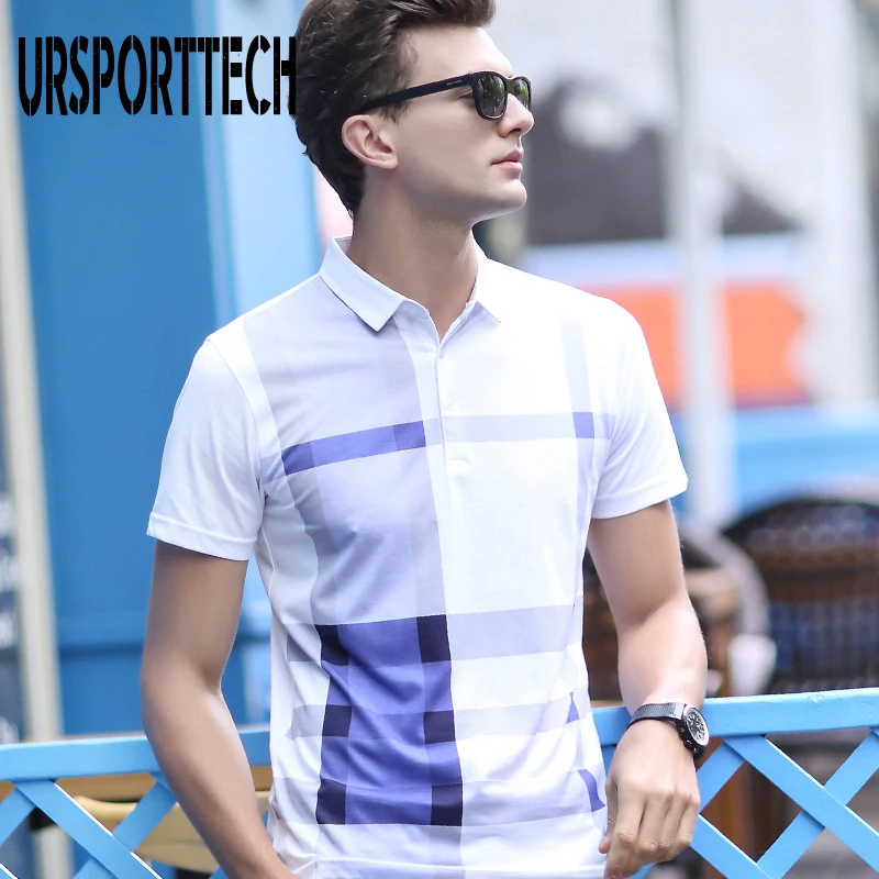 

URSPORTTECH Mens Polo Shirt Hot Sale New Plaid 2020 Summer Fashion Classic Casual Tops Short Sleeves Polo Shirts High Quality
