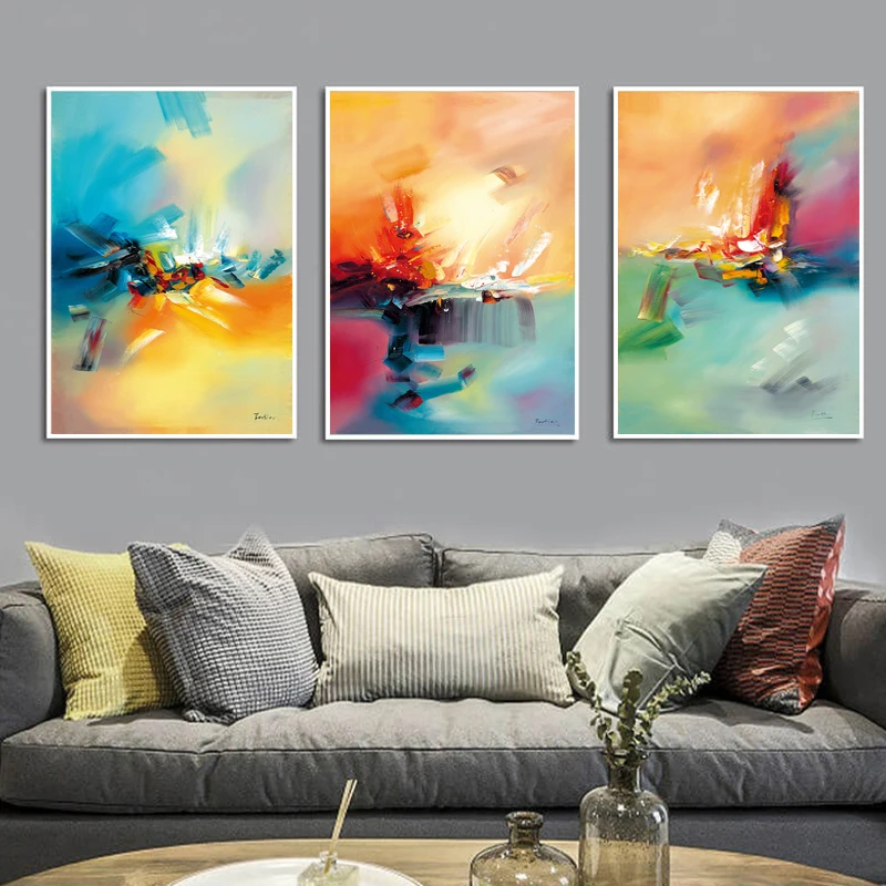 

Abstract Watercolor Print Multicolored Aurora Canvas Poster Wall Art Pictures Painting Decoration For Living Room Bedroom