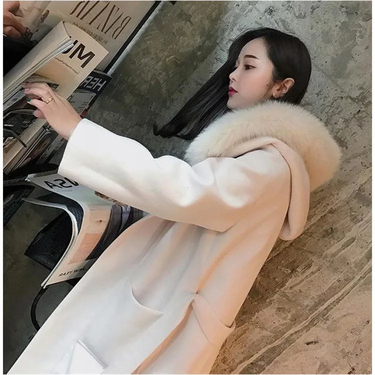 

Fur Collar Woolen Jacket Women's Mid-length 2019 Korean-style New Style Autumn And Winter Students Thick over-the-Knee Double-Si