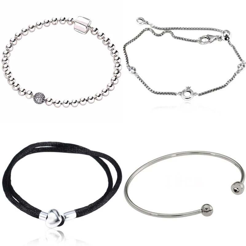 Сверкающая Корона O бусины и паве Шар Черный тканевый шнур эссенция полированный браслет из бисера Подходит для браслета бусины из стерлингового серебра 925 Шарм