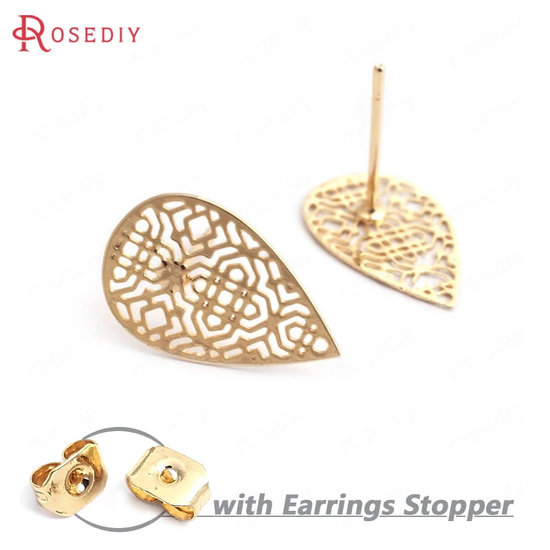 

(F062)10 pieces 16x10mm High Quality Gold Color Brass Hollow Drop Shape Stud Earrings Diy Jewelry Findings Accessories