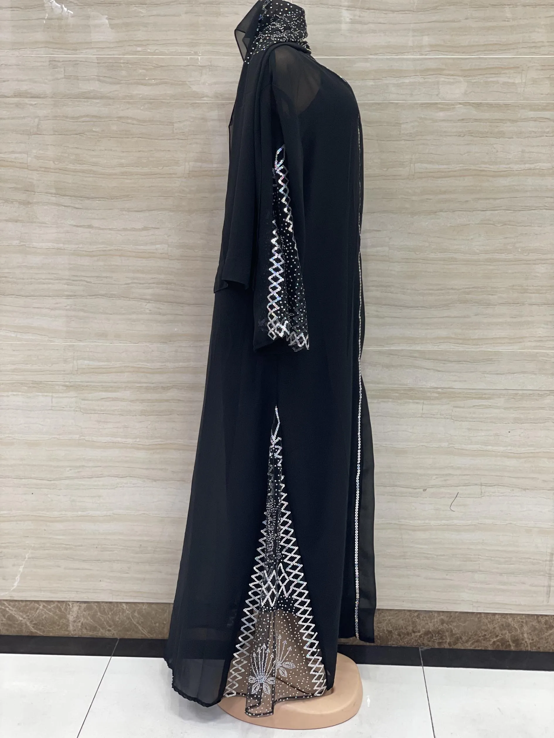 african dress style Latest New African Dashiki Women's Clothing Abaya Stylish Muslim Dubai Hot Drilling And Sequins Long Dress Free Size + Scarf african wear for ladies