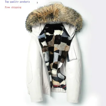 

Winter Real Fur Coat Men Genuine Leather Jacket Mink Fur Liner White Cowhide Mens Fur Parka Cow Leather Jackets 4938