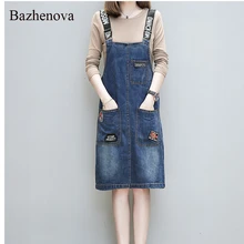 Bazhenova, Женская свободная джинсовая юбка для девочек, милые новые юбки большого размера на лямках, Женская Осенняя универсальная Милая Студенческая одежда R190