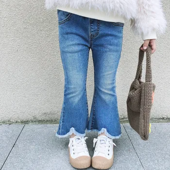 

Kids Toddler Little Girl Tassel Pocket Denim Bell Bottom Boot Cut Pants Baby Girls Fashion Blue Fringed Jeans Flared Trousers
