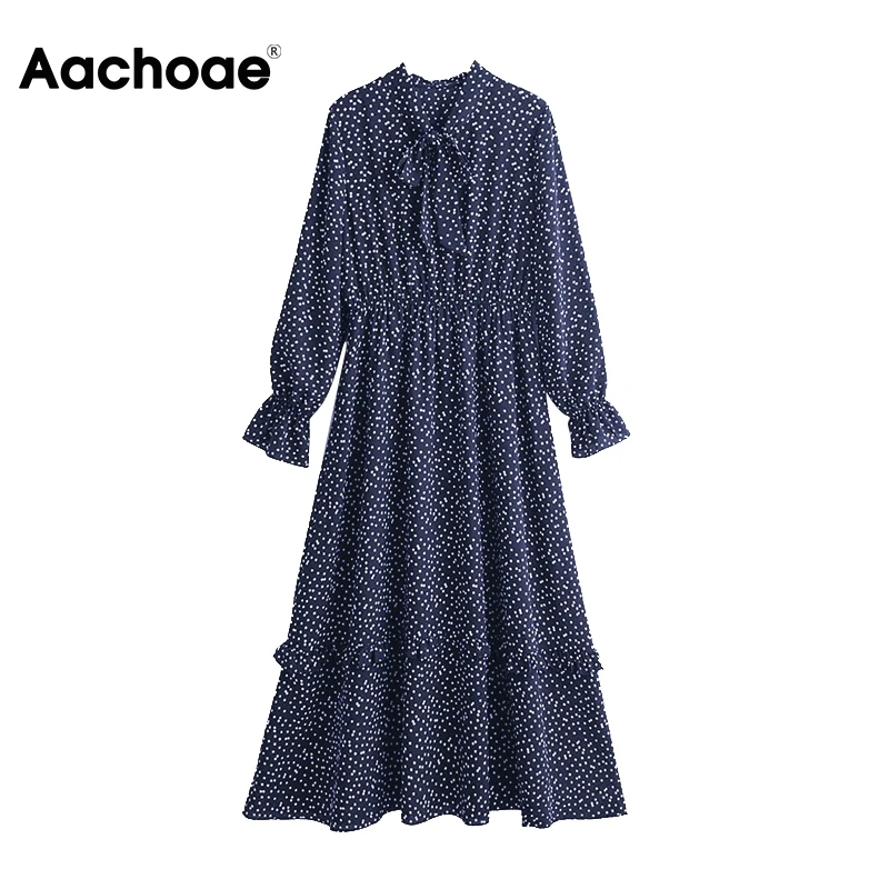 Aachoae Women Geometric Print Vintage Long Dresses 2020 Bow Tie Collar Casual Midi Dress Female Ruffle Long Sleeve Elegant Dress Aachoae Women Geometric Print Vintage Long Dresses 2020 Bow Tie Collar Casual Midi Dress Female Ruffle Long Sleeve Elegant Dress