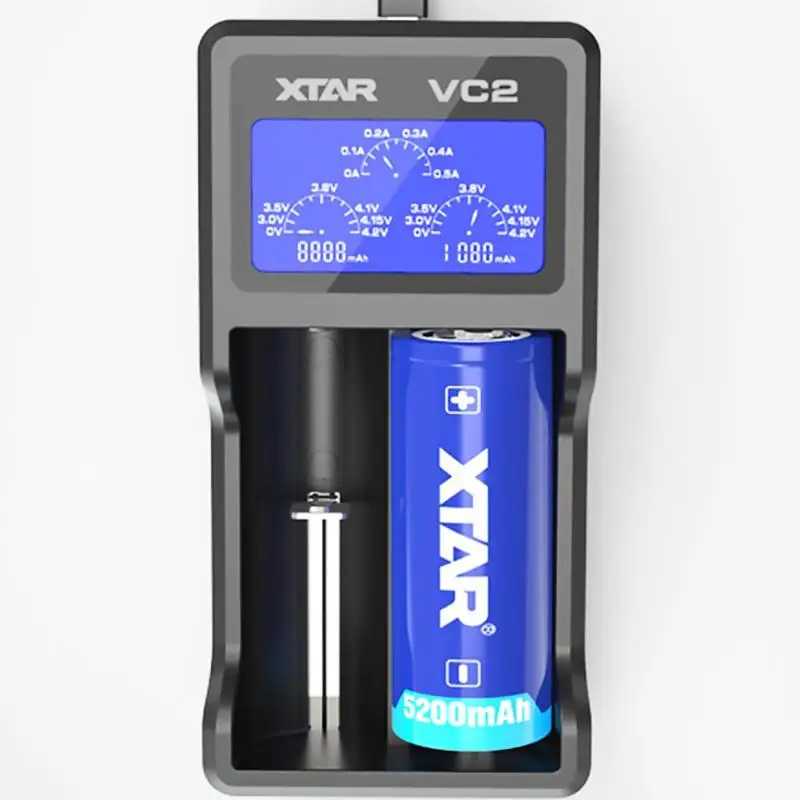 XTAR VC2 Portable Li-ion Battery Charger NiMH Battery Charger Battery Charger 2 Slots Smart LCD Lithium Nickel-hydrogen Battery