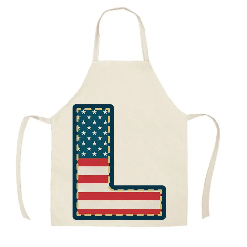 Letter America Pattern Kitchen Aprons for Woman Man Home Cooking Baking Shop Cleaning Cotton Linen Apron WQ1422