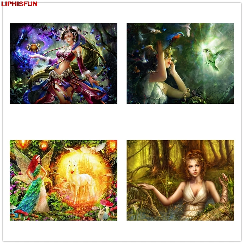 

LIPHISFUN Full Drill Cross Stitch Diamond Painting fantasy girl forest Embroidery scenery Home Decor Wallpaper Square/round
