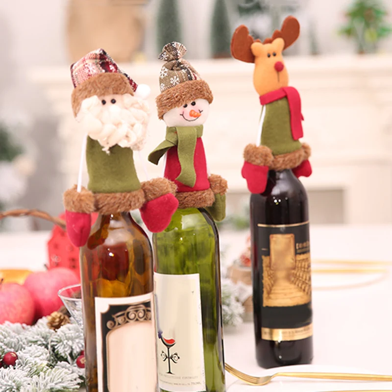 Прочный Рождественский Декор Мультфильм Санта Клаус Снеговик Олень бутылки вина крышка одежды ролик для нанесения краски