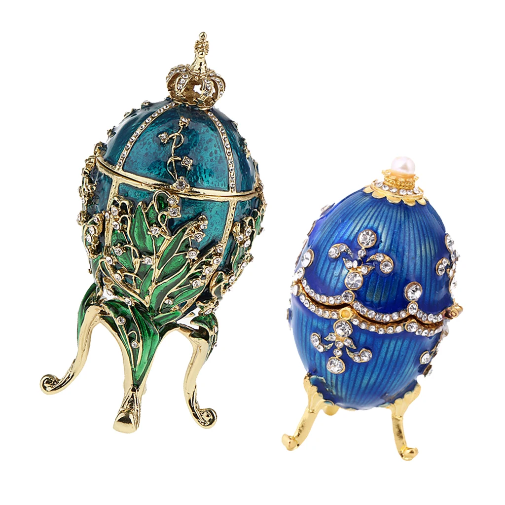 2 шт. эмаль Faberge Пасхальная коробка-яйцо для ювелирных изделий свадебное кольцо контейнер для хранения