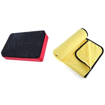 

1x Super Absorbent Car Wash Microfiber Towel Drying Cloth Size 92X56 cm & 2Pcs Car ic Clay Bar Pad Sponge Block