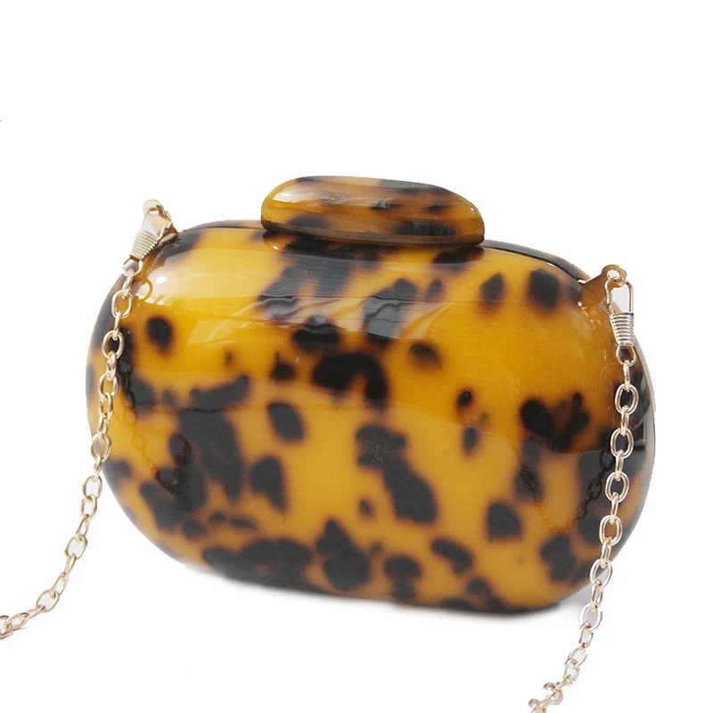 

Women Acrylic Purse Evening Bag Hard Case Leopard Print Handbag Crossbody Purse C55