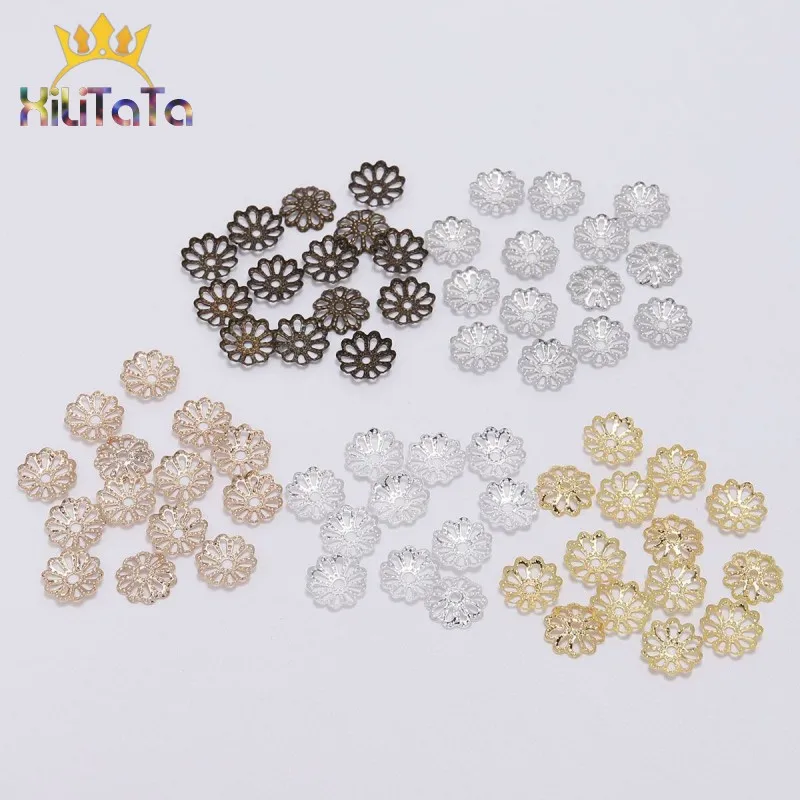 200pcs/lot 9mm Silver Color Bronze Flower Petal Beads Cups Bulk End Spacer For DIY Jewelry Making Bracelet Accessories | Украшения и