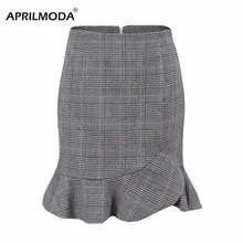 Харадзюку клетчатая Мини-Юбка Лолита готический костюм сексуальная винтажная Женская облегающая юбка-карандаш Высокая талия с рюшами Асимметричный Vestidos