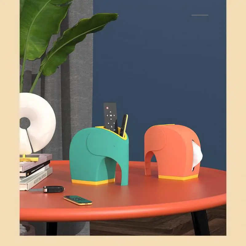 Creative Desk Elephant Tissue Paper Box Cover With Pen Holder Remote Controller Mobile Phone Storage Organizer Home Office