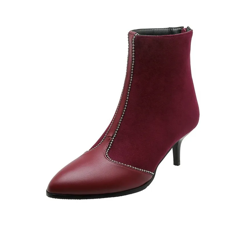 

KALENMOS Autumn Winter Boots Women Thin Heels Pionted Toe Party Boots Ladies Heels Back Zip Black Office Boots Plus Size 34-46