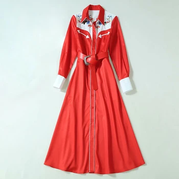 

HIGH QUALITY Newest Fashion 2020 Runway Dress Women's Long Sleeve Brief Embroidery Shirt Dress