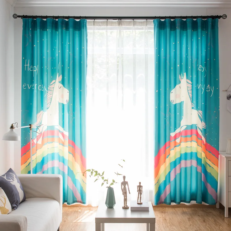 

Nordic Rainbow Makatong Children's Room Digital Printing Curtains for Living Dining Room Bedroom.