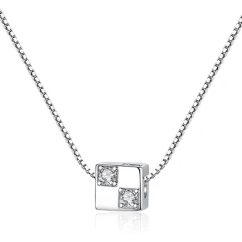 

S925 Sterling Silver Rubik's Cube Three-dimensional Love Pendant Square AAA Zircon Small Square Women's Clavicle Necklace