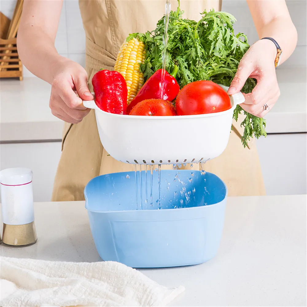 Double Layer Drain Basket Bowl Washing Kitchen Strainer Vegetables Fruit Wash Tools Useful Easy H5 | Дом и сад
