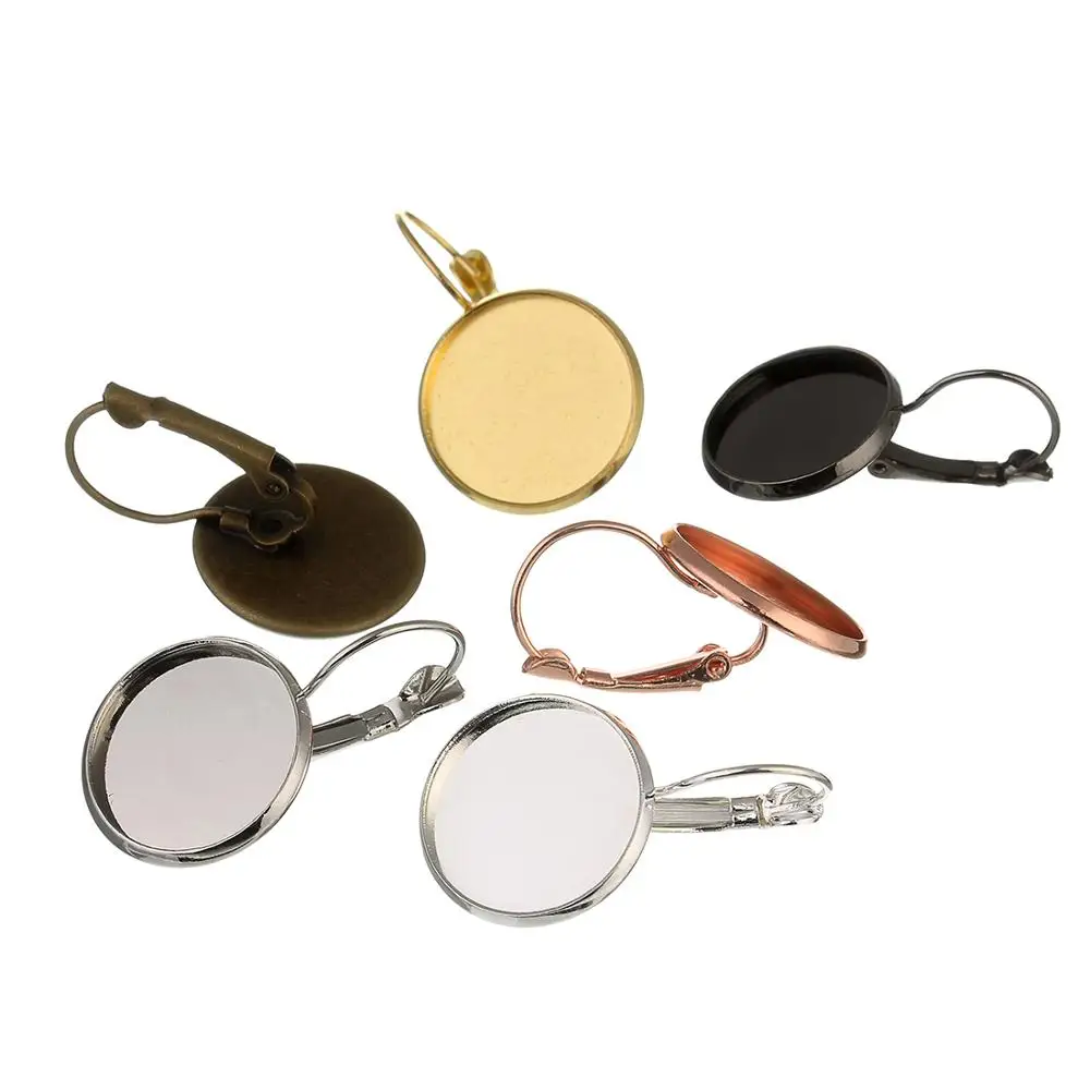 

8 10 12 14 16 18 20 25 mm French Lever Cabochon Earring Setting Blank Earring Base Cameo Bezels Tray For Jewelry Making Supplies