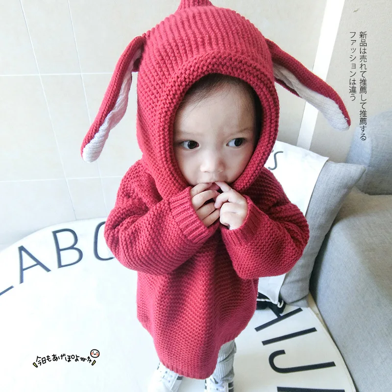 

Kids Hoodies Winter Toddler Baby Boy Clothes Girls Sweatshirt Knit 3D Rabbit Ear Hoodie Sweater Tops Bunny Clothes Cute Outfits