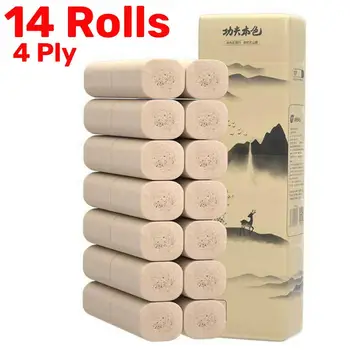 

4Ply 14Rolls Toilet Paper Bamboo Pulp Bulk Rolls Bath Paper Household Bathroom