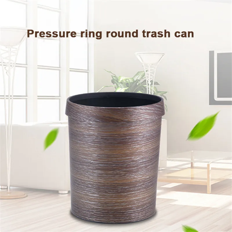

Pressing Ring Plastic Trash Can Mimetic Wood Grain Garbage Bin Waste Basket Wastebin Dustbin Ashbin Household Cleaning Tools