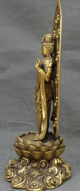 929++ Китайская латунная медная статуя Guan Yin Kwan-yin Goddess Stand Lotus с подсветкой