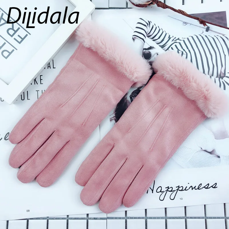 Dilidala Замшевые женские перчатки плюс бархатные толстые теплые с сенсорным