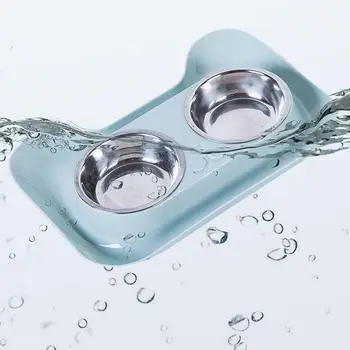 

TPFOCUS Pet Stainless Steel Double Bowl Dog Teddy Cats Eating Drinking Pet Double Bowl eatures groove edges food not spill tray