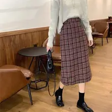 Женские шерстяные юбки зимние плотные шерстяные клетчатые элегантные прямые шикарные юбки имперский Высокая талия женская Юбка-миди